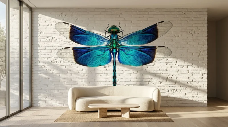 Penthouse: Blue dragonfly on brick