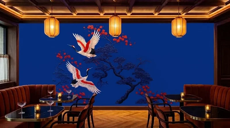 Bistro: Blue cranes and plum blossom