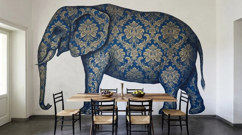 Dining room: Blue botanical elephant
