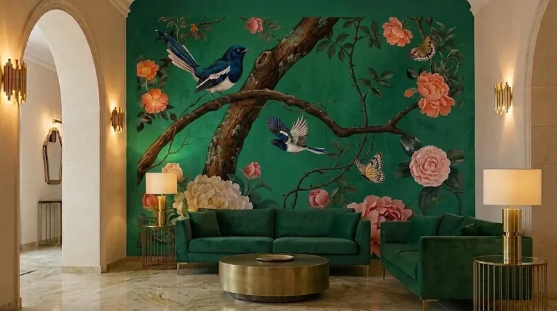 Lobby: Magpies and peonies