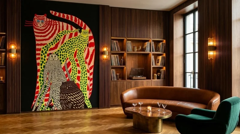 Lounge: Folk cats and owl on walnut