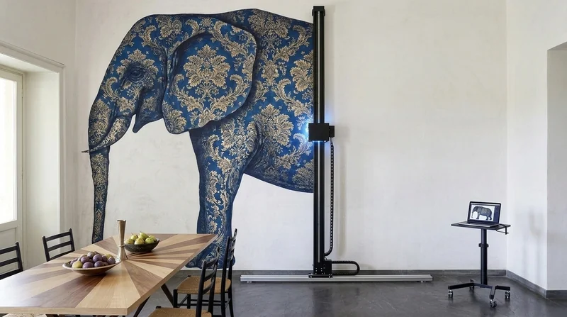 Live print: Printing blue botanical elephant