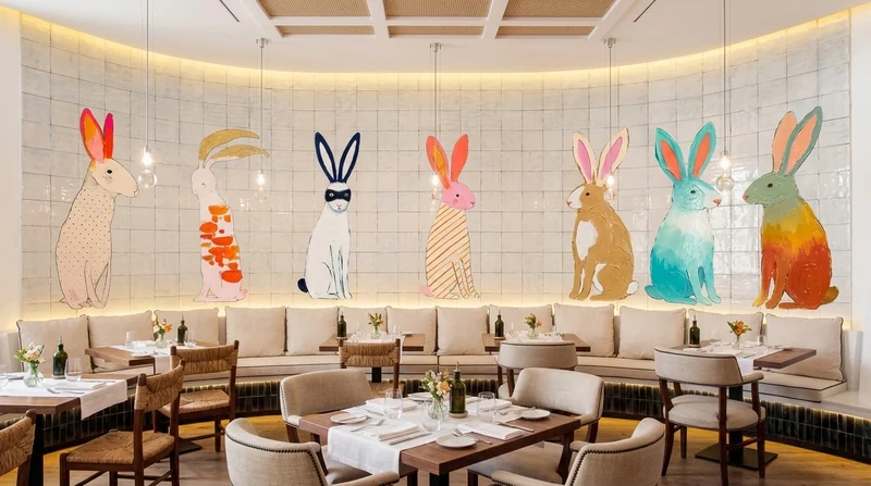 Bistro: Seven rabbits on glazed tile