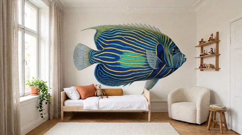 Bedroom: Emperor angelfish on plaster