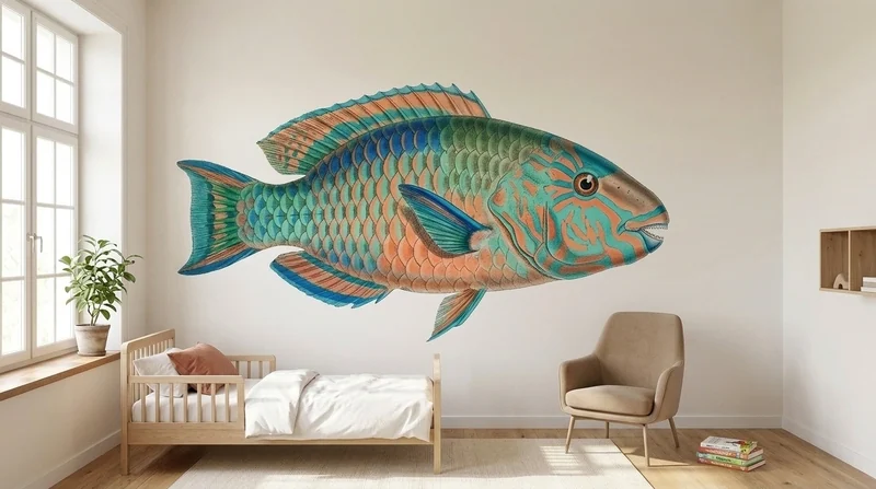 Bedroom: Parrotfish on limewash plaster