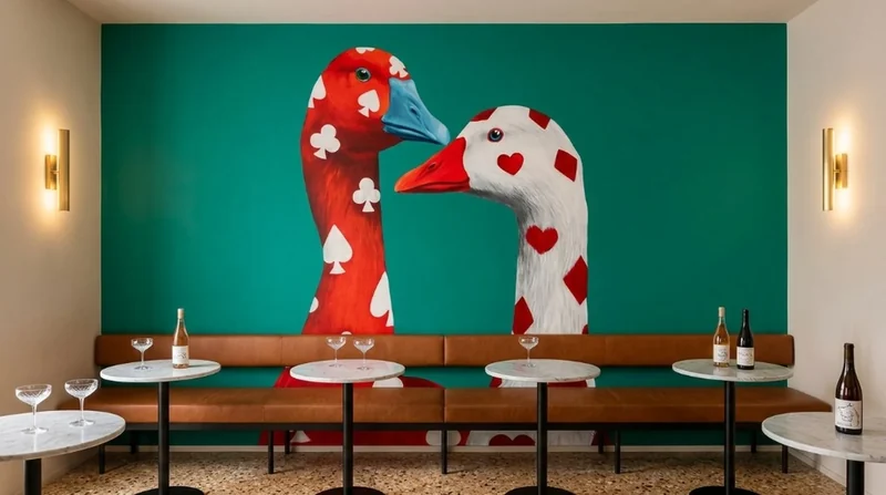 Wine bar: Playing card geese on green