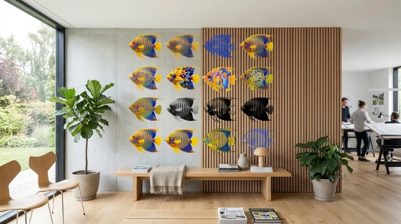 Studio: Sixteen reef fish on plaster