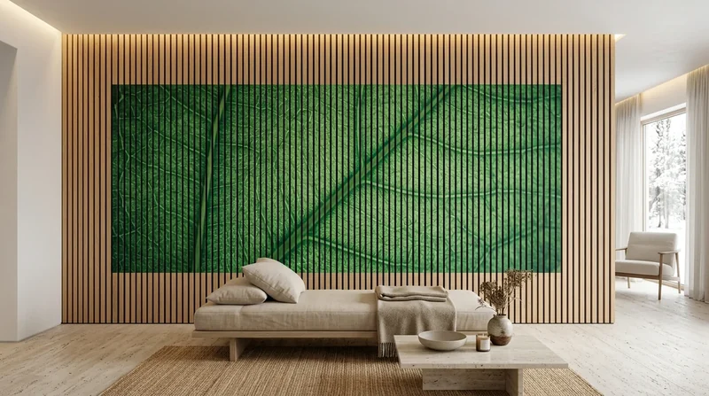 Spa: Green leaf on oak slats
