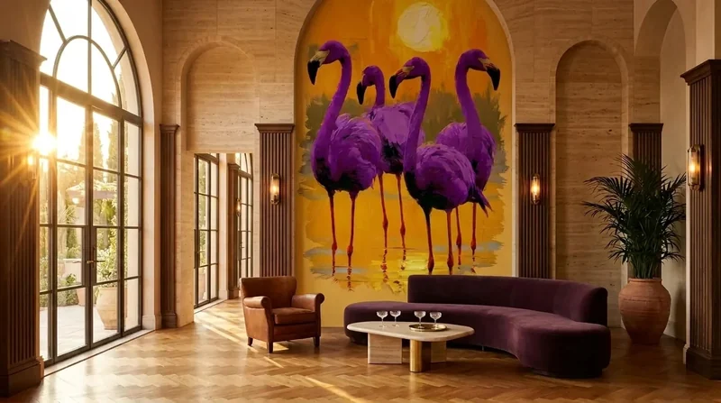 Resort: Flamingos at sunset