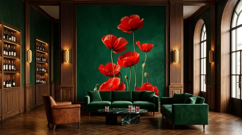 Bar: Red poppies on green