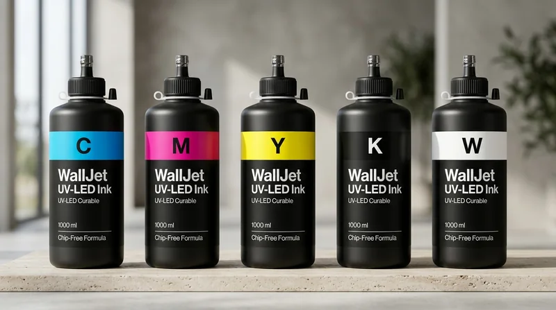 UV-LED ink set CMYK+W (5 litres, chip-free)