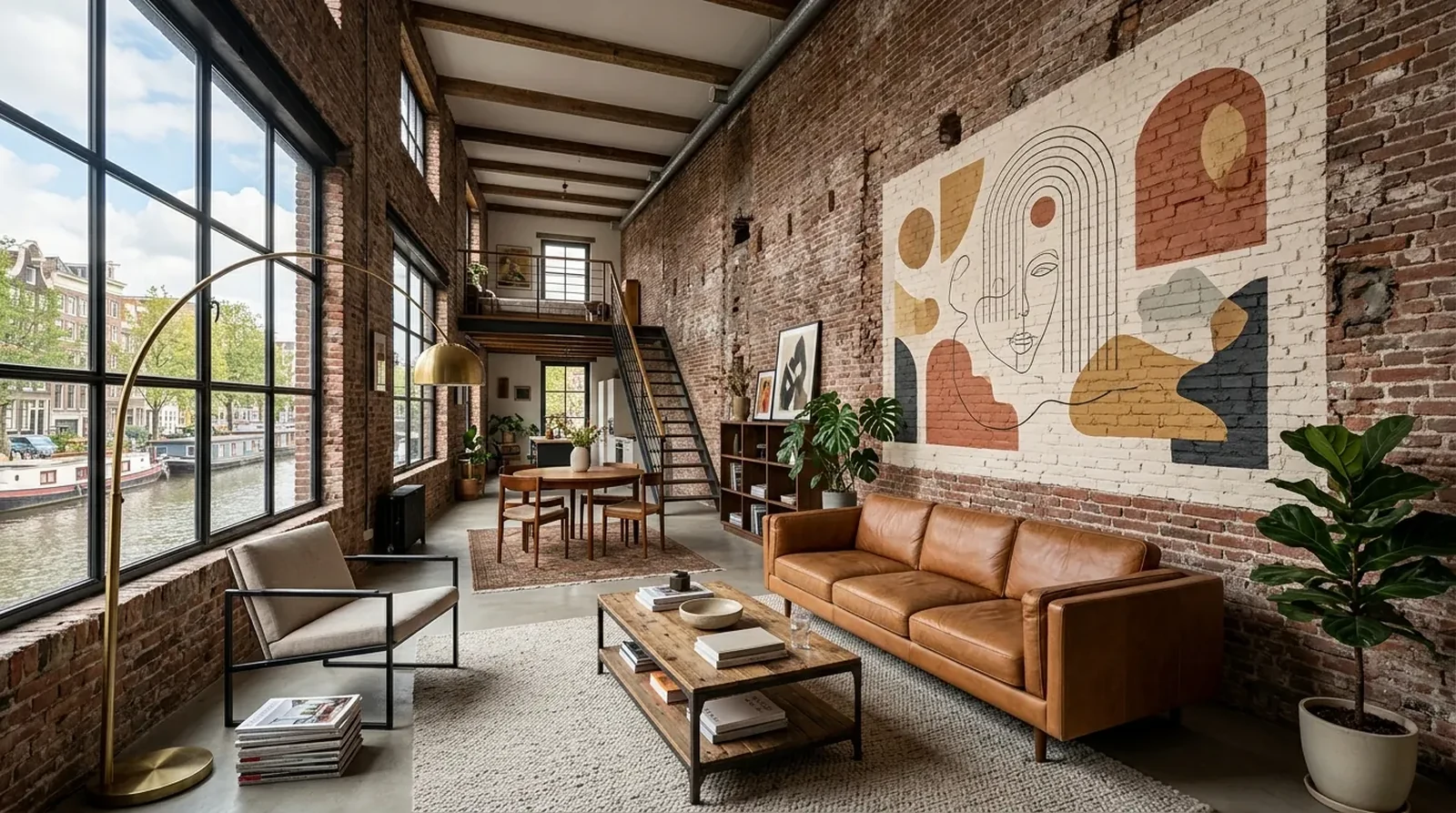 Loft: Line drawing on brick