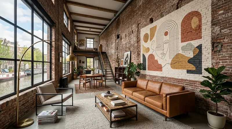 Loft: Line drawing on brick