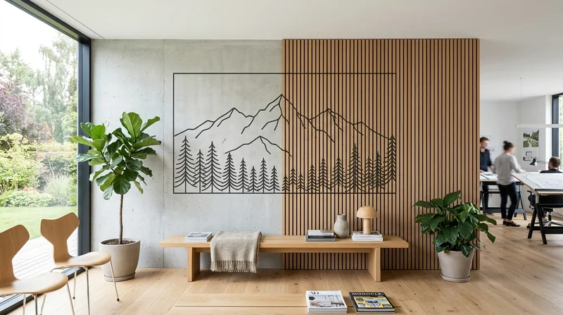 Office: Mountains on wood slats